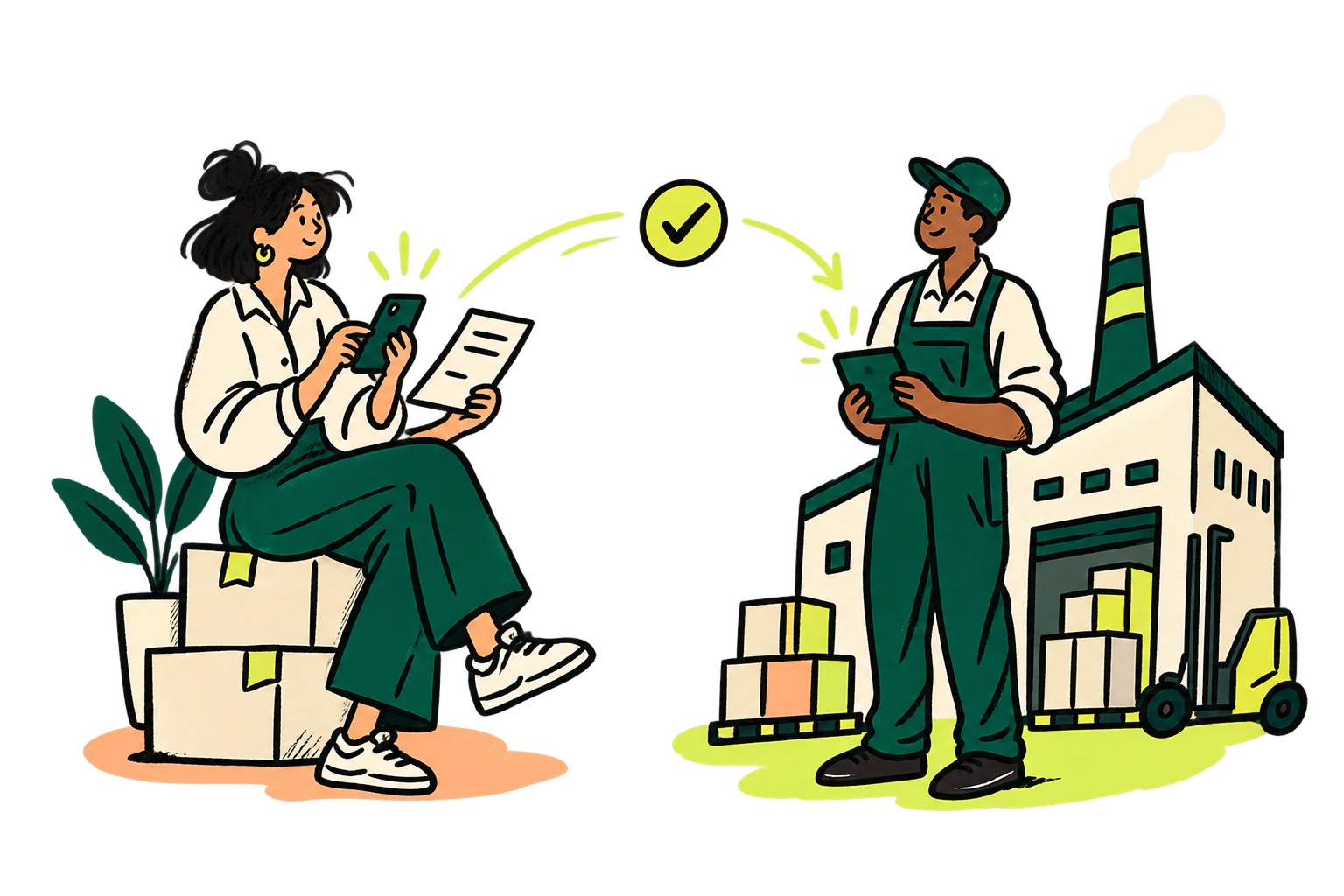 A business owner paying an overseas manufacturer